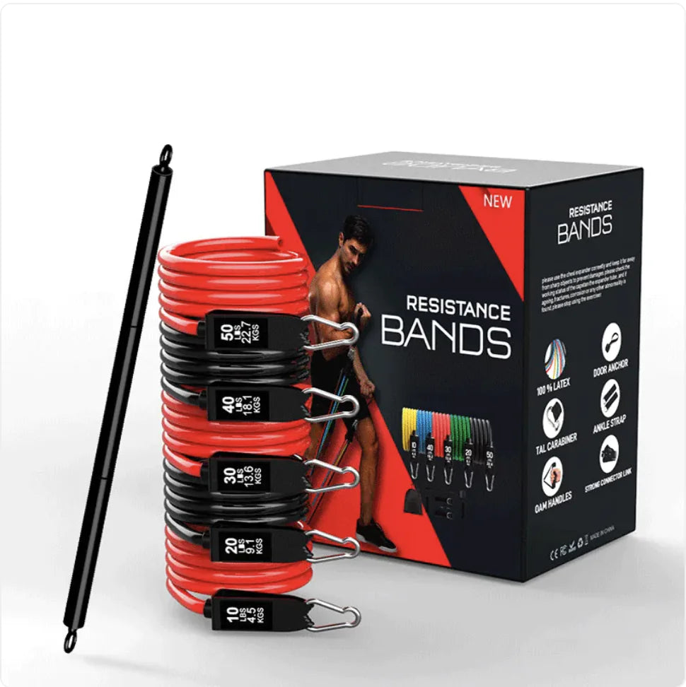 Latex Resistance Bands Set - 11 or 17-Piece Complete Home Gym Kit | Primal Fit