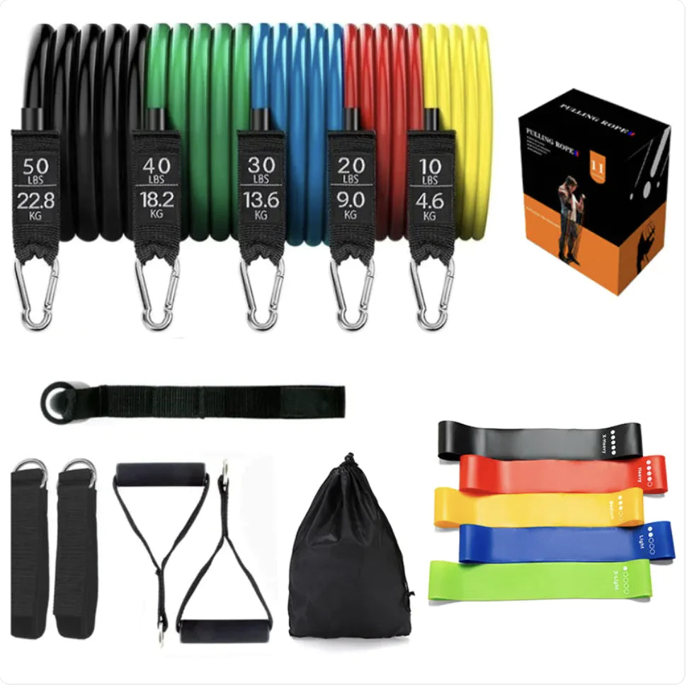 Latex Resistance Bands Set - 11 or 17-Piece Complete Home Gym Kit | Primal Fit