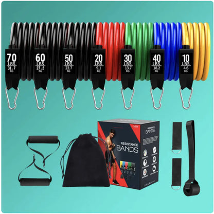 Latex Resistance Bands Set - 11 or 17-Piece Complete Home Gym Kit | Primal Fit