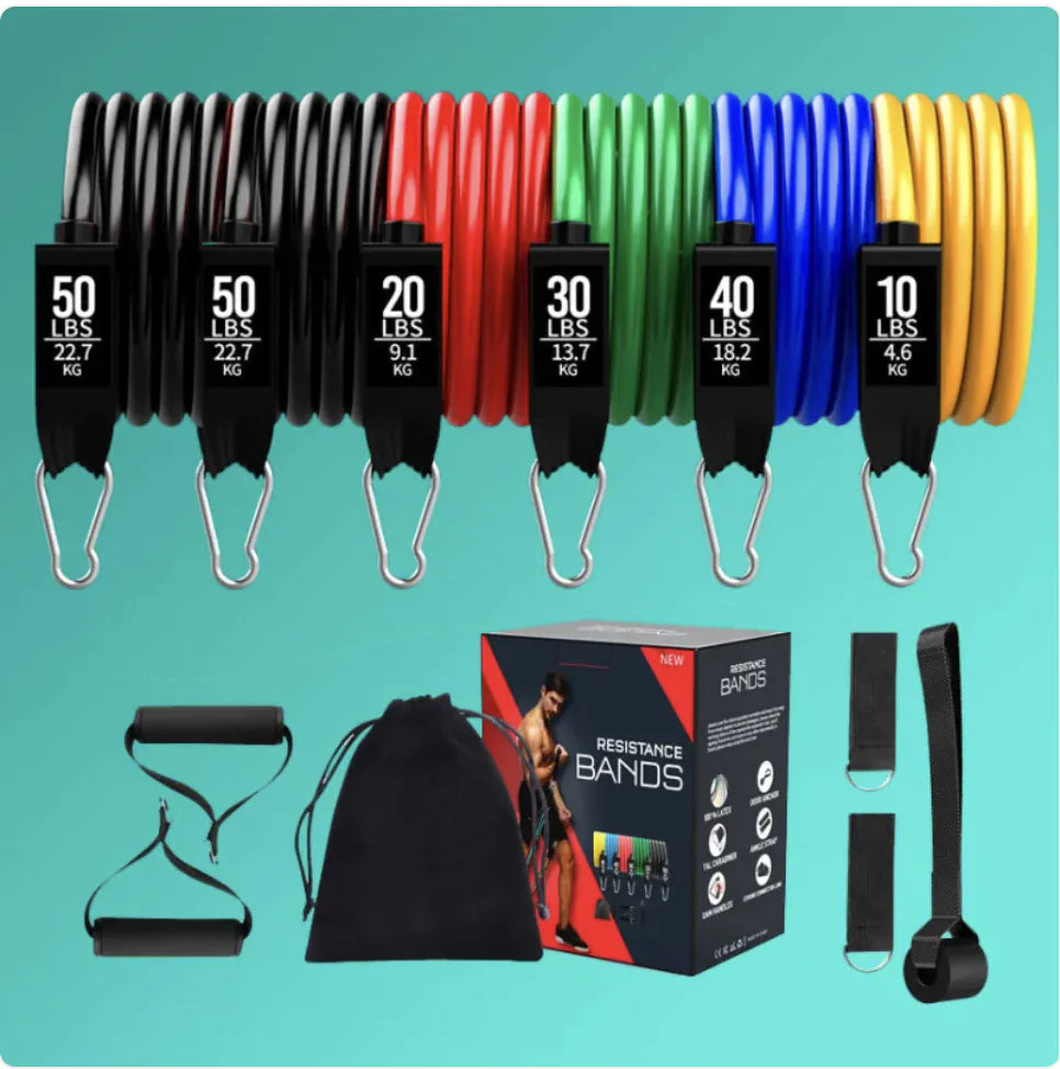 Latex Resistance Bands Set - 11 or 17-Piece Complete Home Gym Kit | Primal Fit